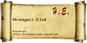 Hronyecz Elek névjegykártya
